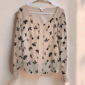 LC Lauren Conrad Floral Blouse - Cream and Black Size XS